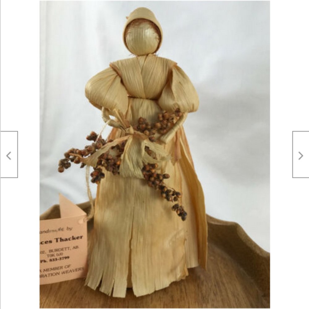 Corn Husk Doll Vintage Prairie Woman 7" Hand Made Folk Art